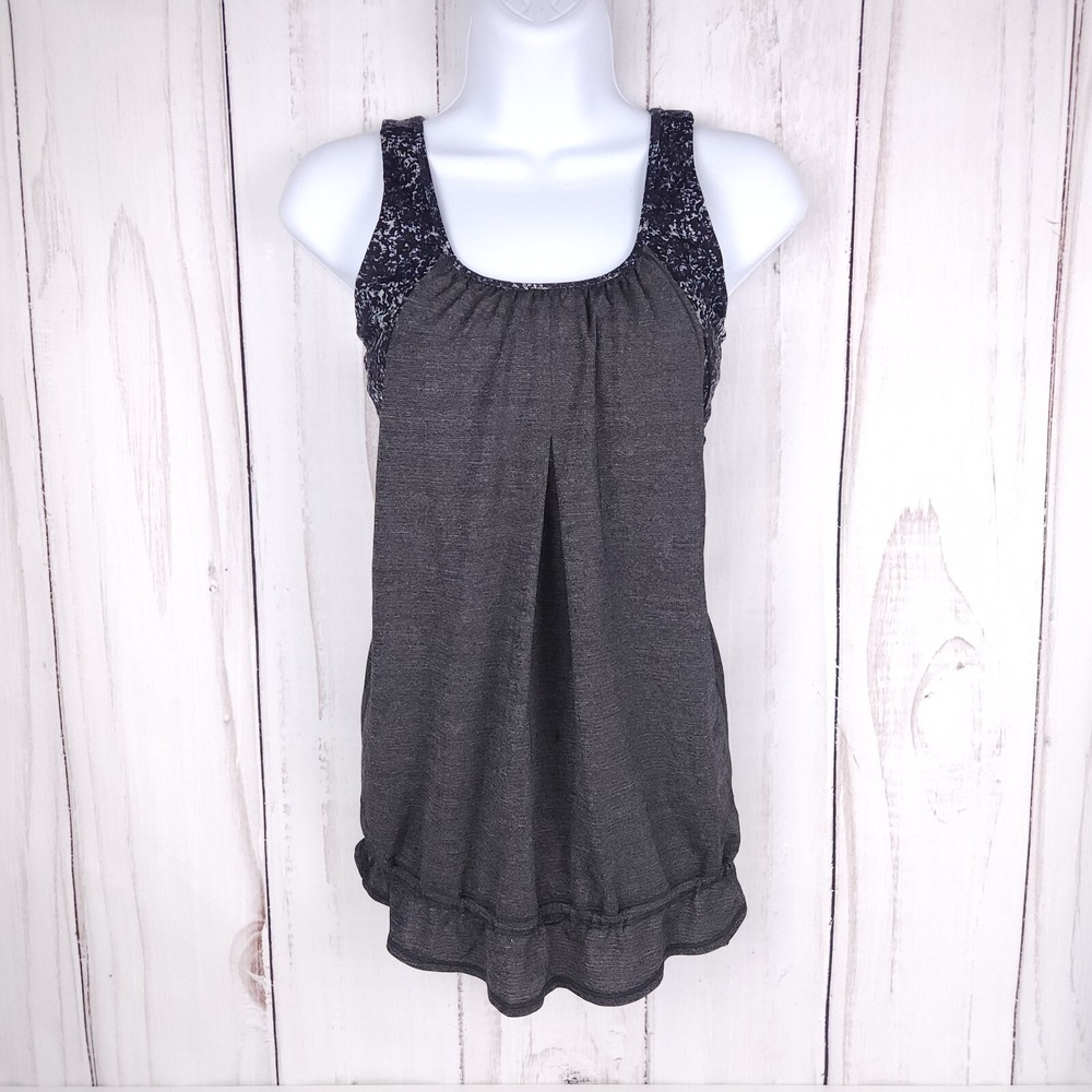 Lululemon Run Times Tank Top Gray Heathered Cinch Waist Built-In Bra Size 6